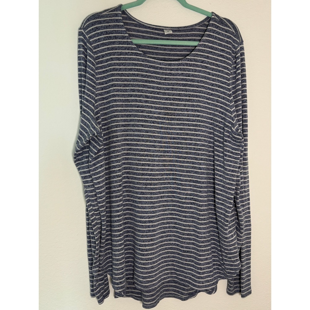 Old Navy Womens XXL Tall Blue White Striped Long Sleeve Crew Neck Curved Hem Top